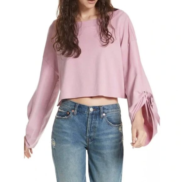 Free People Holala Cropped Sweatshirt - Rose Pink (Size M/Oversized) - Picture 3 of 8